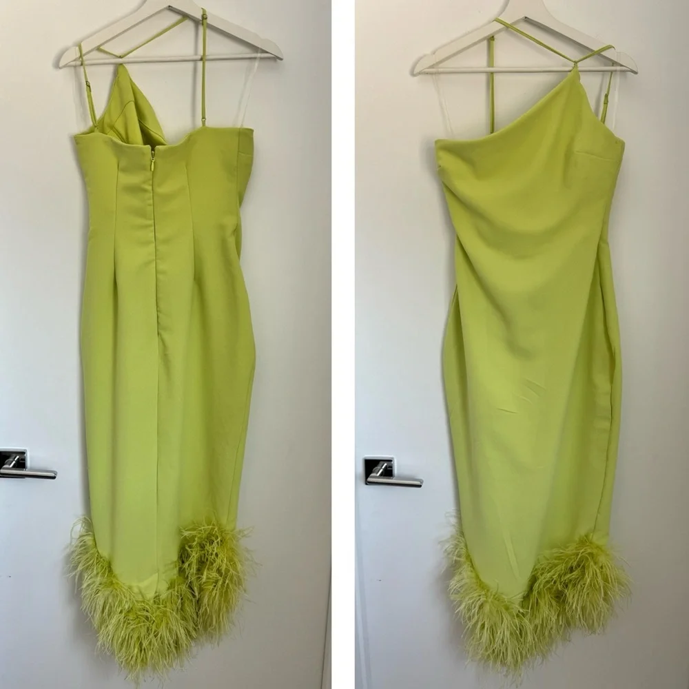House of CB London Medium Alessia Lime Asymmetric Midi Dress Feather Hem - Picture 4 of 15